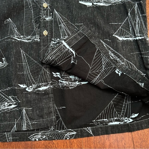Cooke Street Honolulu Men’s Reverse Shirt, Black w/ Blue Sailboats, Size Large - Picture 8 of 14
